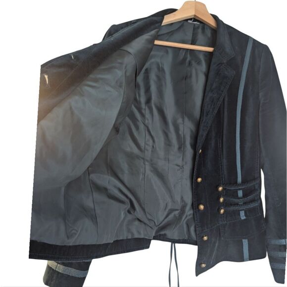 Together Cotton Velvet Military Blazer With Teal Trimming Size Golden Buttons - Picture 13 of 16